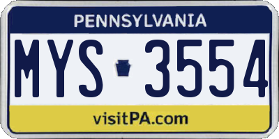 PA license plate MYS3554