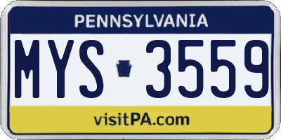 PA license plate MYS3559