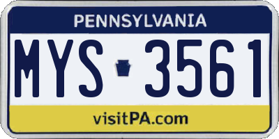 PA license plate MYS3561