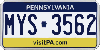 PA license plate MYS3562