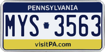 PA license plate MYS3563