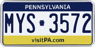 PA license plate MYS3572