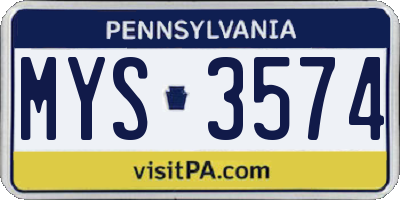 PA license plate MYS3574
