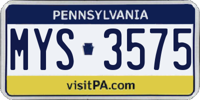 PA license plate MYS3575