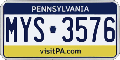PA license plate MYS3576