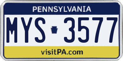 PA license plate MYS3577