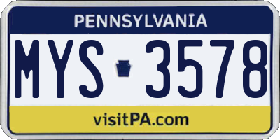 PA license plate MYS3578