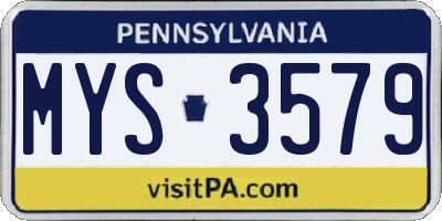 PA license plate MYS3579