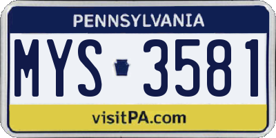 PA license plate MYS3581