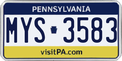 PA license plate MYS3583