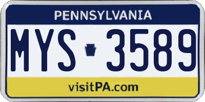 PA license plate MYS3589