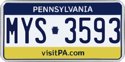 PA license plate MYS3593
