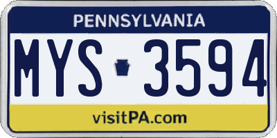 PA license plate MYS3594