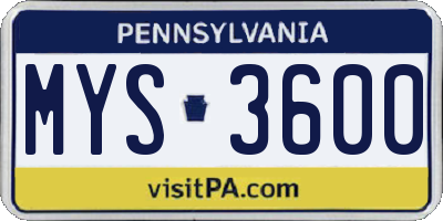 PA license plate MYS3600