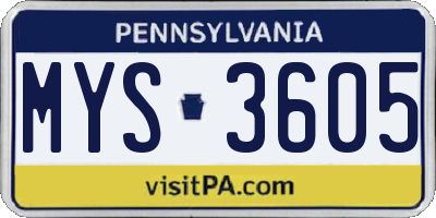 PA license plate MYS3605