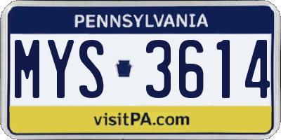 PA license plate MYS3614