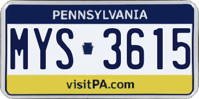 PA license plate MYS3615