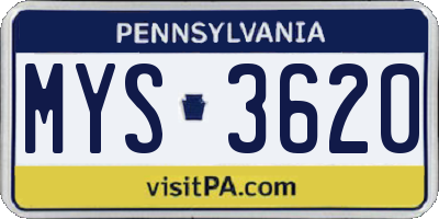 PA license plate MYS3620