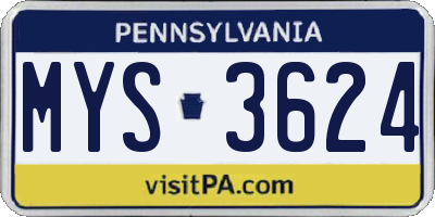PA license plate MYS3624