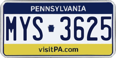 PA license plate MYS3625