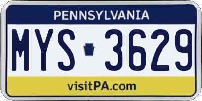 PA license plate MYS3629