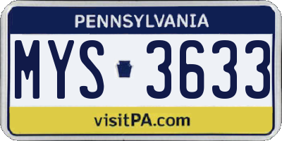 PA license plate MYS3633