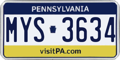 PA license plate MYS3634