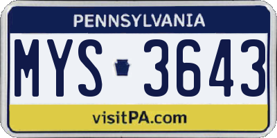 PA license plate MYS3643