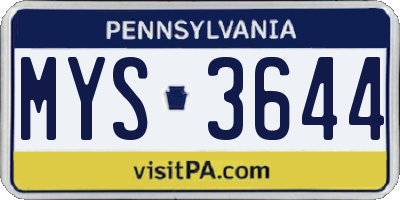 PA license plate MYS3644