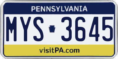PA license plate MYS3645