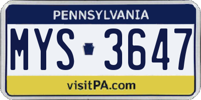 PA license plate MYS3647