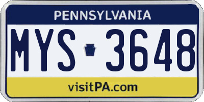 PA license plate MYS3648