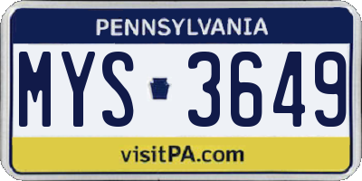 PA license plate MYS3649