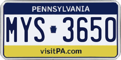 PA license plate MYS3650