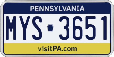 PA license plate MYS3651