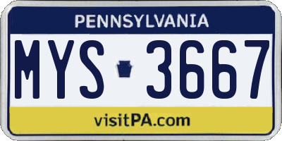 PA license plate MYS3667