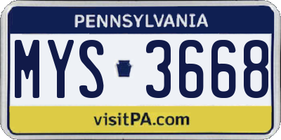 PA license plate MYS3668