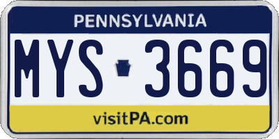 PA license plate MYS3669