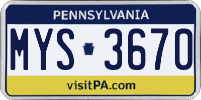 PA license plate MYS3670