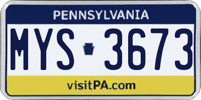 PA license plate MYS3673
