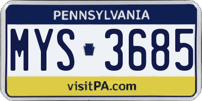 PA license plate MYS3685