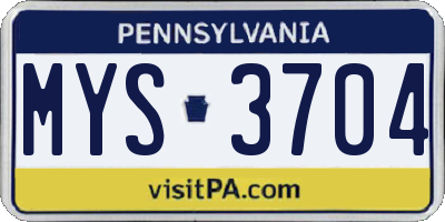 PA license plate MYS3704