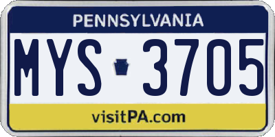PA license plate MYS3705