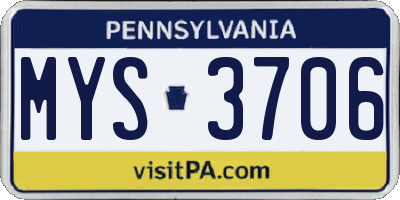 PA license plate MYS3706