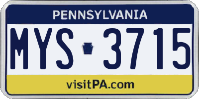 PA license plate MYS3715