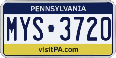 PA license plate MYS3720