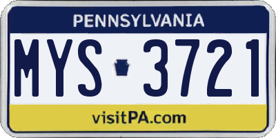 PA license plate MYS3721