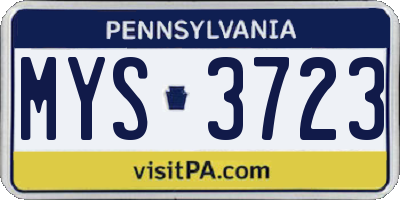PA license plate MYS3723