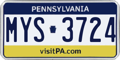 PA license plate MYS3724