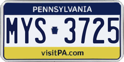 PA license plate MYS3725